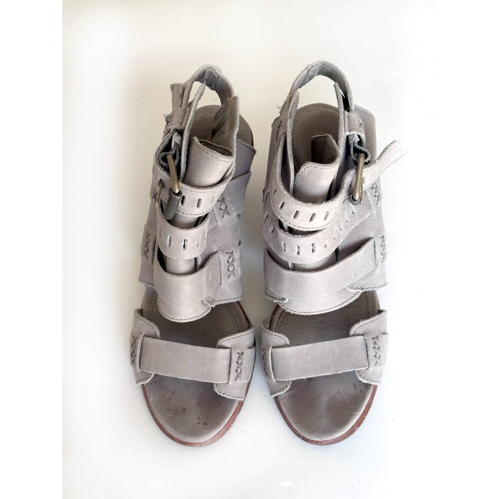 Sorel Leather Nadia Sandals Women 6.5 Peep Toe Heels Gray Strappy Buckles Boho - Picture 4 of 7